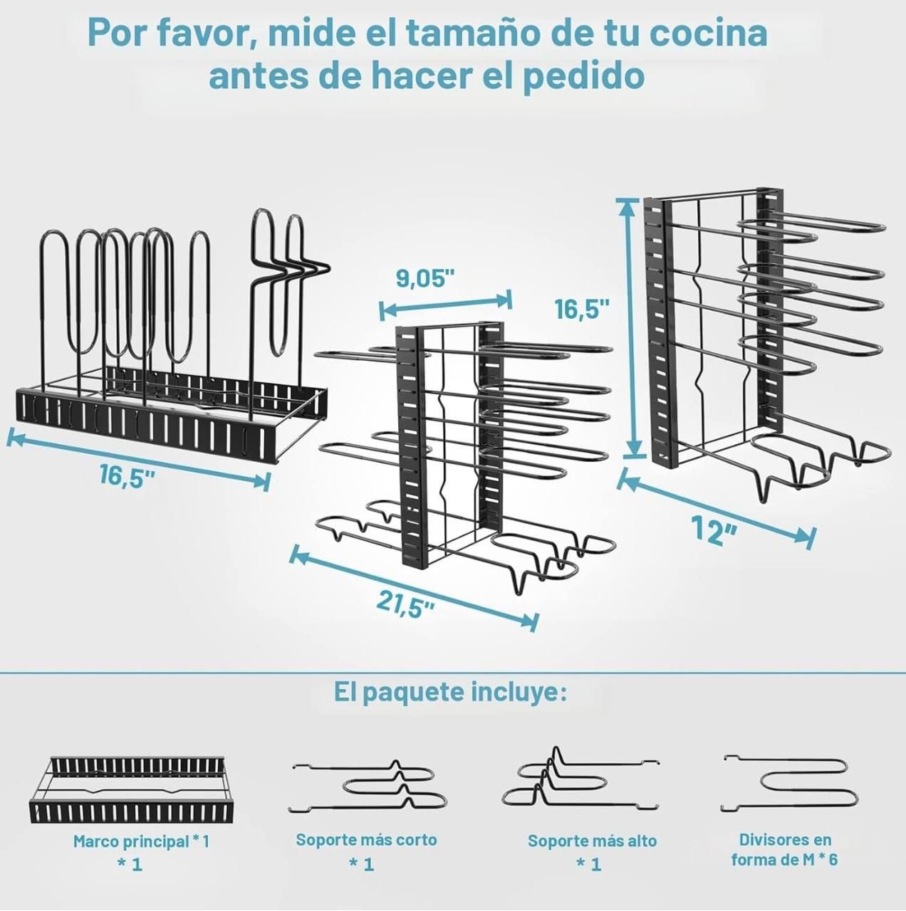 ORGANIZADOR DE OLLAS, SARTENES Y TAPAS 3 EN 1